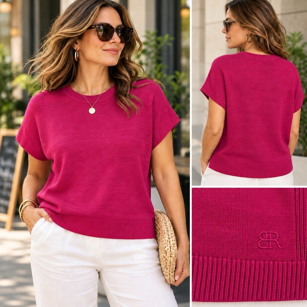 Banana Republic Linen Blend Short Sleeve Sweater Women's Medium Pink Lightweight